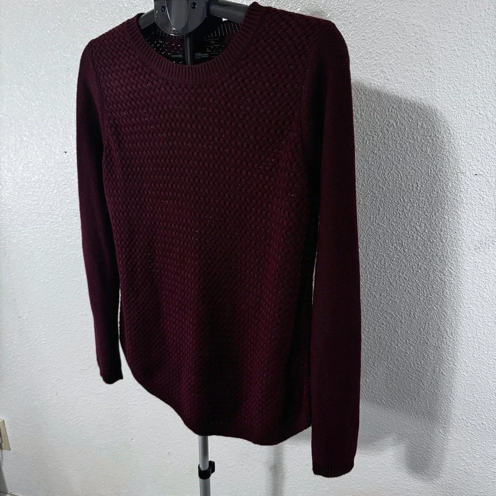 Lety & Me‎ Burgundy Basketweave Knit Sweater with Elbow Patches Womens Medium